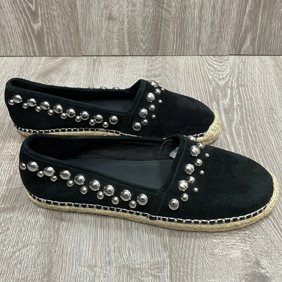 NWOT B Brian Atwood Studded Eli Black Suede Leather Espadrille Flats 8.5 - Picture 3 of 14